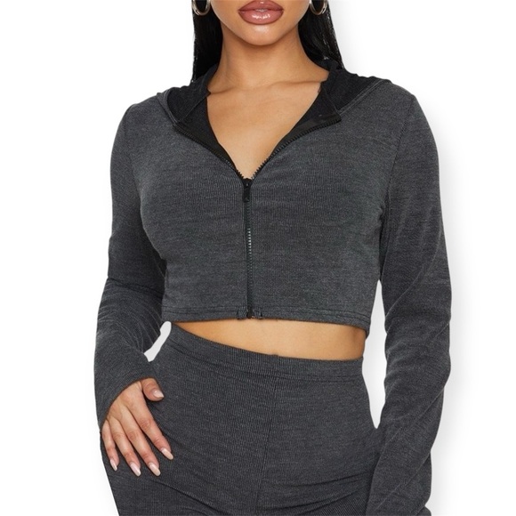 PLT Shape Ribbed Loungewear Set Gray 4 - Picture 2 of 16
